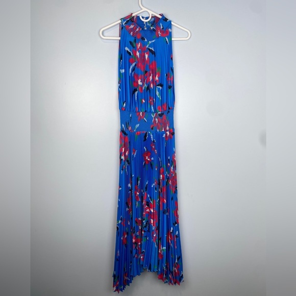 A.L.C. Renzo  Floral Pleated Midi Dress in Blue Size 8 Feminine Cocktail Party - Picture 3 of 10